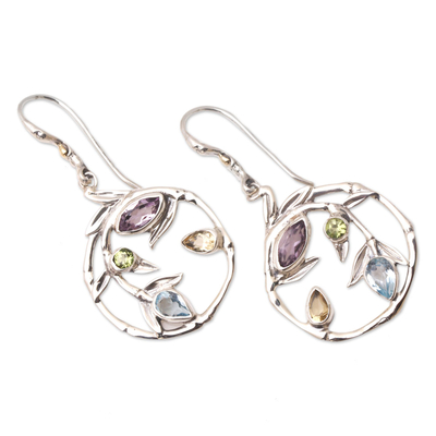 Multi-gemstone dangle earrings, 'Charming and Witty' - Amethyst and Peridot Dangle Earrings from Bali