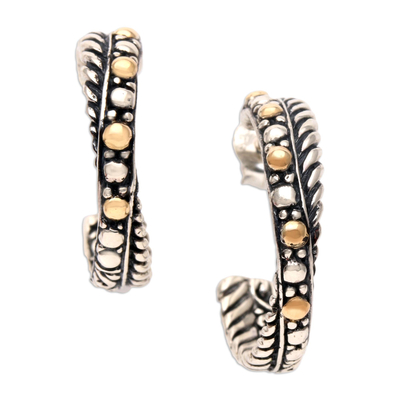Gold-accented half-hoop earrings, 'Flashing Lights' - Gold-Accented Half-Hoop Earrings from Bali