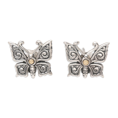 Gold-Accented Butterfly Button Earrings
