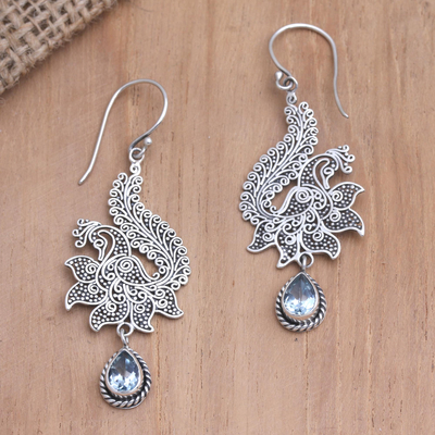 Blue topaz dangle earrings, 'Cascading Feathers' - Blue Topaz and Sterling Silver Dangle Earrings