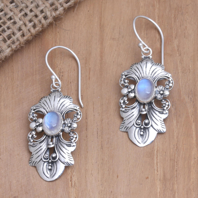 Rainbow moonstone dangle earrings, 'Night Reflection' - Rainbow Moonstone and Sterling Silver Dangle Earrings