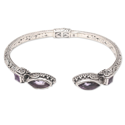 Amethyst cuff bracelet, 'Shimmering Palace' - Amethyst and Sterling Silver Cuff Bracelet