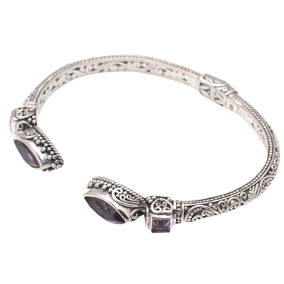 Amethyst cuff bracelet, 'Shimmering Palace' - Amethyst and Sterling Silver Cuff Bracelet