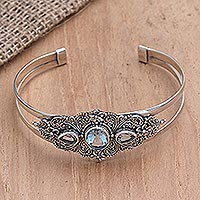 Blue topaz cuff bracelet, 'Sacred Crown'