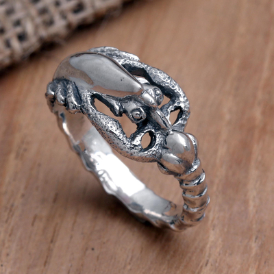 Men's sterling silver cocktail ring, 'Lobster Coast' - Hand Crafted Sterling Silver Lobster Ring