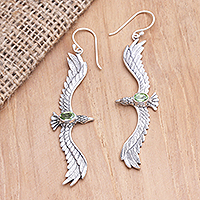 Peridot dangle earrings, 'Green Eagle' - Peridot Eagle-Motif Dangle Earrings from Bali