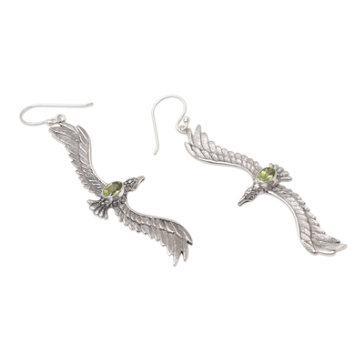 Peridot dangle earrings, 'Green Eagle' - Peridot Eagle-Motif Dangle Earrings from Bali