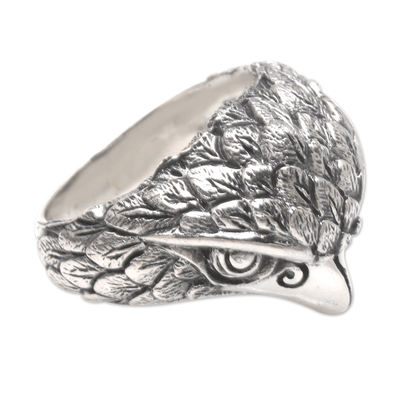 Men's sterling silver cocktail ring, 'Eagle Strike' - Men's Sterling Silver Eagle Ring