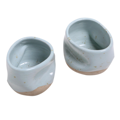 Tazas de té de cerámica, (par) - Tazas de té de cerámica hechas a mano de Java (par)