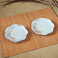 Ceramic desert plates, 'Naked Blue' (pair) - Hand Crafted Ceramic Dessert Plates (Pair)