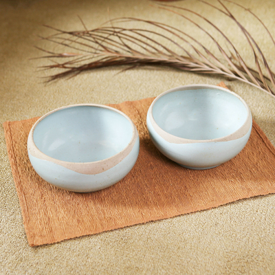Handmade Blue Ceramic Soup Bowls (Pair) - Blue Bounty | NOVICA