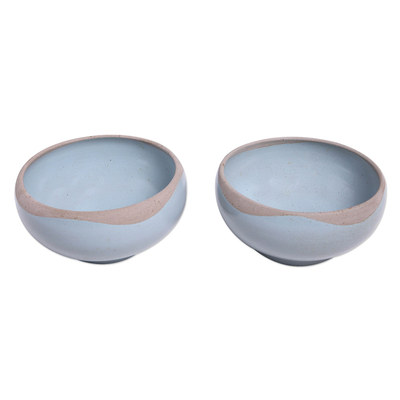 Ceramic soup bowls, 'Blue Bounty' (pair) - Handmade Blue Ceramic Soup Bowls (Pair)