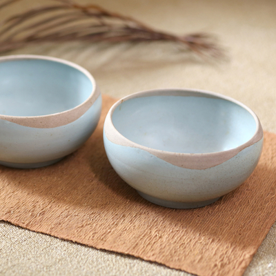 Ceramic soup bowls, 'Blue Bounty' (pair) - Handmade Blue Ceramic Soup Bowls (Pair)