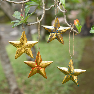 Wood holiday ornaments, Seeing Stars (set of 4)