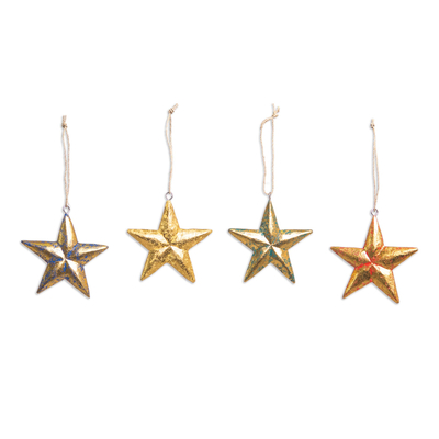 Wood holiday ornaments, 'Seeing Stars' (set of 4) - Hand Carved Star-Motif Holiday Ornaments (Set of 4)