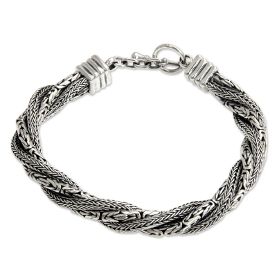 Men's sterling silver bracelet, 'Weave of Life' - Men's Indonesian Sterling Silver Bracelet