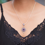 Amethyst pendant necklace, 'Lilac Scroll' - Indonesian Amethyst Sterling Silver Necklace