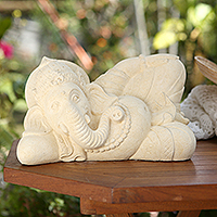 Sandstone statuette, 'Ganesha at Peace' - Hand Carved Sandstone Ganesha Statuette
