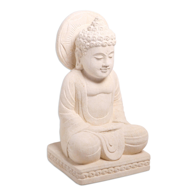 Sandstone sculpture, 'Enlightened Teacher' - Handmade Sandstone Buddha Sculpture