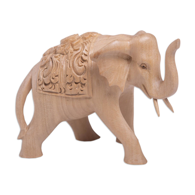 Hand Carved Wood Elephant Statuette