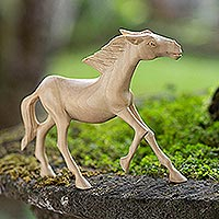 Wood statuette, 'Galloping Spirit' - Hand Made Wood Horse Statuette