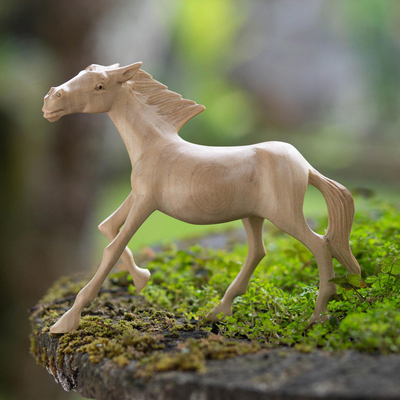 Wood statuette, 'Galloping Spirit' - Hand Made Wood Horse Statuette