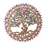 Wood relief panel, 'Tree Hugger' - Suar Wood Relief Panel with Tree Motif