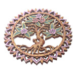 Wood relief panel, 'Tree Hugger' - Suar Wood Relief Panel with Tree Motif