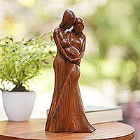 Wood sculpture, 'Newborn' - Hand Crafted Suar Wood Sculpture from Bali
