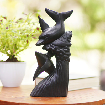 Wood sculpture, Dolphins on the Reef