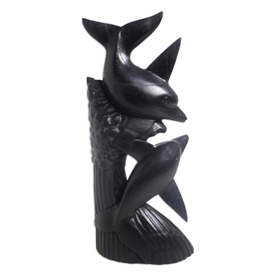 Escultura de madera - Escultura de delfín en madera de suar negro