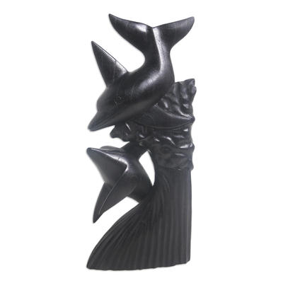 Escultura de madera - Escultura de delfín en madera de suar negro