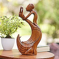 Wood sculpture, 'Loving Swan' - Suar Wood Swan Sculpture from Bali