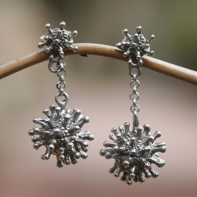 Sterling silver dangle earrings, 'Shimmering Protection' - Handcrafted Sterling Silver Dangle Earrings