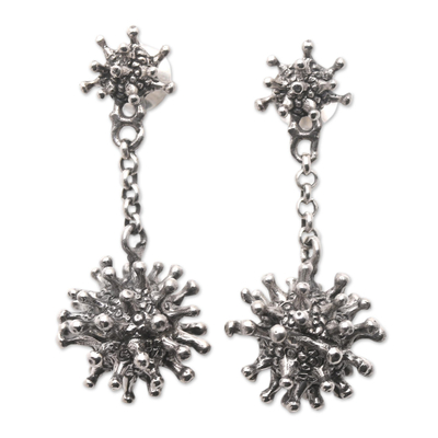 Sterling silver dangle earrings, 'Shimmering Protection' - Handcrafted Sterling Silver Dangle Earrings