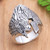 Men's sterling silver cocktail ring, 'Hungry Wolf' - Men's Sterling Silver Ring with Wolf Motif