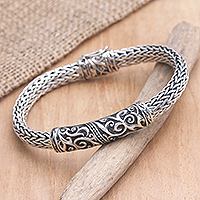 Men's sterling silver pendant bracelet, 'Rich Life' - Men's Sterling Silver Pendant Bracelet from Bali