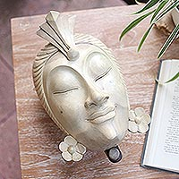 Decorative wood box, 'Frangipani Accent' - Hand Made Decorative Hibiscus Wood Box