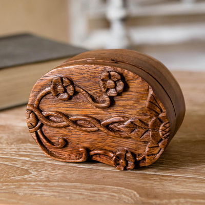 Decorative wood puzzle box, 'Autumn Treasure' - Decorative Suar Wood Puzzle Box