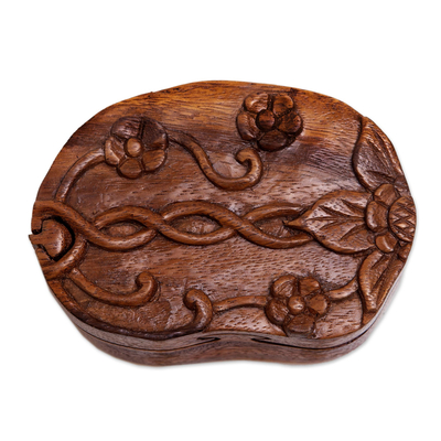 Decorative wood puzzle box, 'Autumn Treasure' - Decorative Suar Wood Puzzle Box
