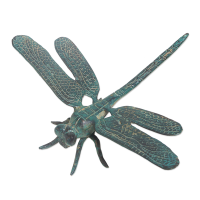 Bronzeskulptur, 'Libelle Sommer' - Bronzeskulptur einer Libelle aus Bali