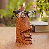 Wood eyeglass holder, 'Make a Spectacle' - Hand Crafted Jempinis Wood Eyeglass Holder