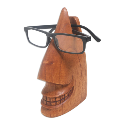 Wood eyeglass holder, 'Make a Spectacle' - Hand Crafted Jempinis Wood Eyeglass Holder