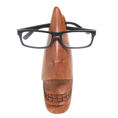 Wood eyeglass holder, 'Make a Spectacle' - Hand Crafted Jempinis Wood Eyeglass Holder