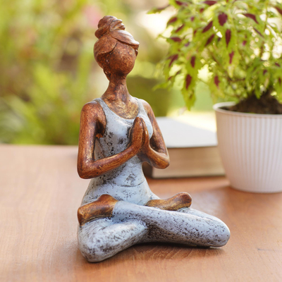 Cement statuette, 'Asana Pose in Blue' - Hand Crafted Cement Yoga Statuette