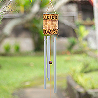 Bamboo wind chime, 'Breezy Soul' - Bamboo and Aluminum Wind Chime from Bali