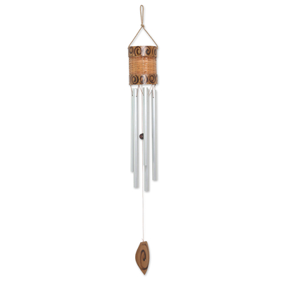 Bamboo wind chime, 'Breezy Soul' - Bamboo and Aluminum Wind Chime from Bali