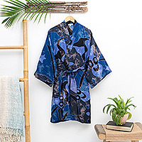 Batik rayon robe, 'Overseas' - Hand Made Batik Rayon Robe