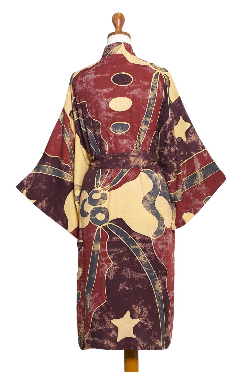 Spa Robe Batik Hand-Painted Batik Rayon Robe - Chocolate for Breakfast | NOVICA