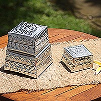 Decorative aluminum boxes, 'Shimmering Pyramid' (set of 3) - Hand Made Decorative Aluminum Boxes (Set of 3)